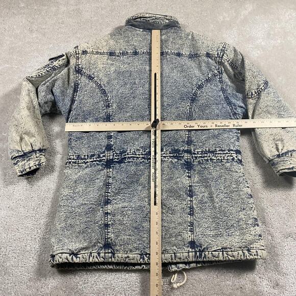 VTG Cherokee Denim Jacket Womens L Acid Wash Drawstring Coat 90s Pins Retro - Picture 6 of 8